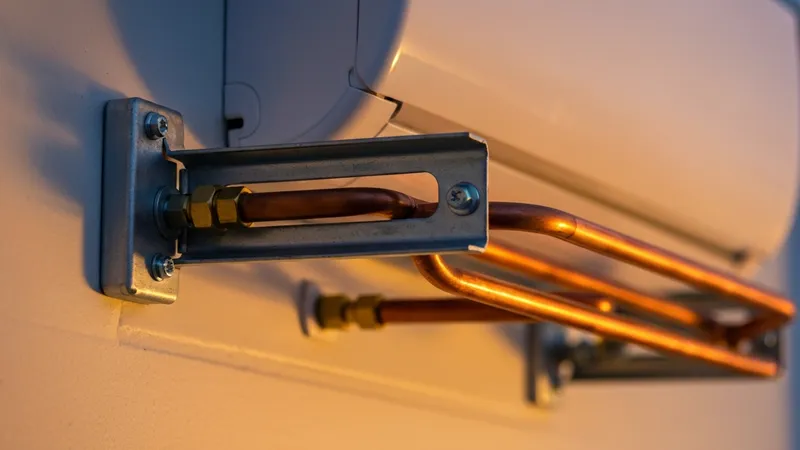 Technicien installant un climatiseur fixe au mur