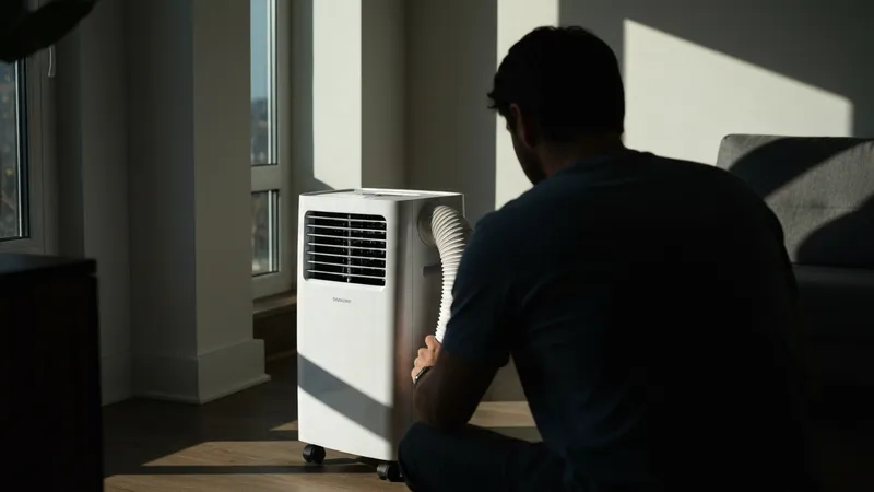 Climatiseur portable posé dans un salon contemporain