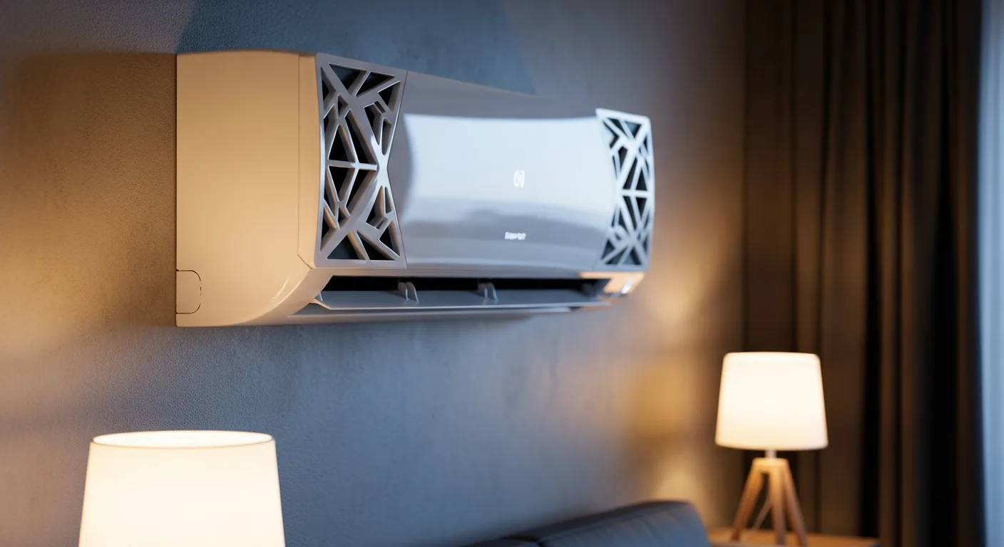 Climatiseur split mural moderne dans un salon lumineux